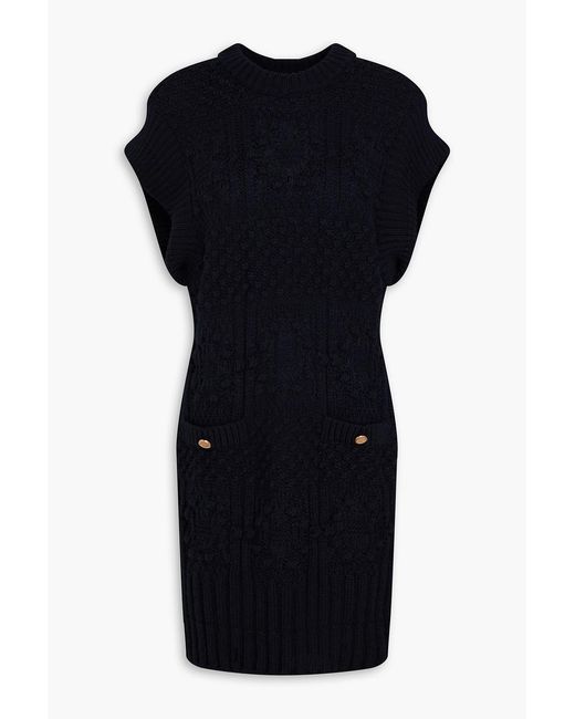 FRAME Black Pointelle-knit Mini Dress