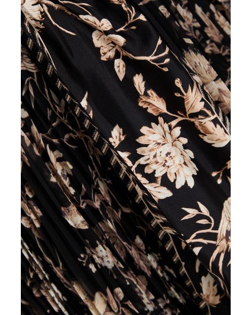 Zimmermann Black Pleated Floral-print Georgette Midi Dress