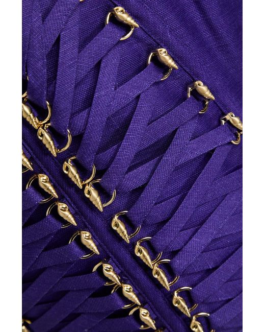 Zimmermann Purple Cropped bustier-oberteil aus einer leinen-seidenmischung mit schnürung