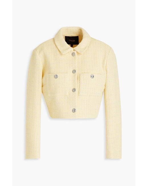 Maje Natural Cropped Cotton-blend Bouclé-tweed Jacket