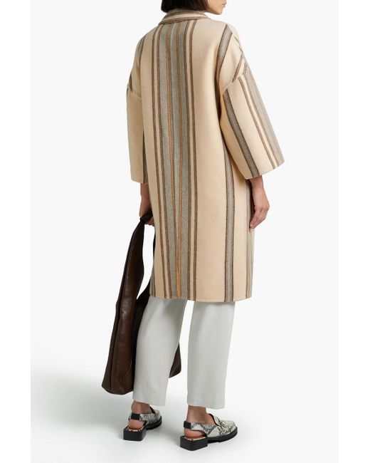 Brunello Cucinelli Natural Double-breasted Striped Wool And Cashmere-blend Felt Coat