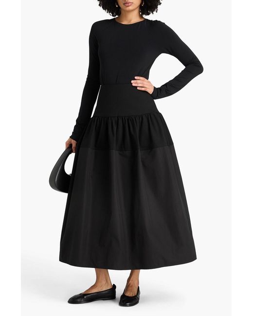Jil Sander Black Tiered Cotton-Twill And Poplin Midi Skirt