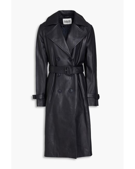 Claudie Pierlot Black Belted Leather Trench Coat