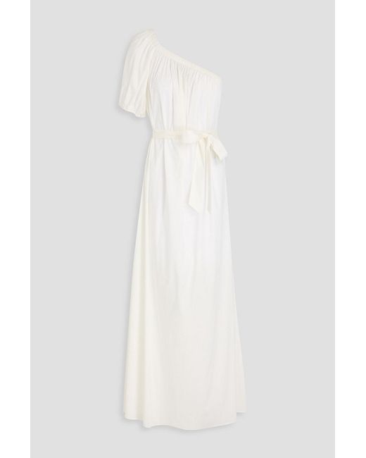 Diane von Furstenberg White Belted One-shoulder Cotton-blend Poplin Maxi Dress