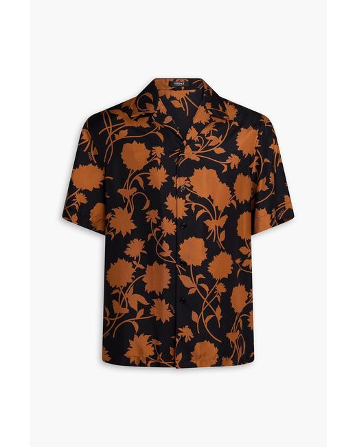 Versace Brown Floral-Print Silk-Twill Shirt for men