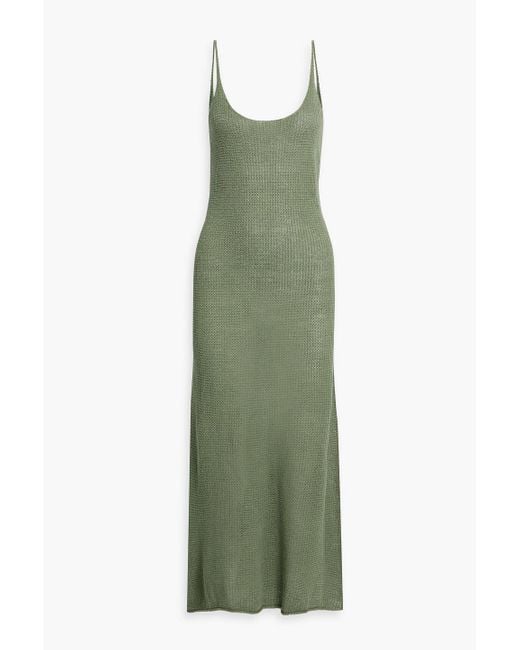 Onia Green Open-back Crochet-knit Linen Midi Dress
