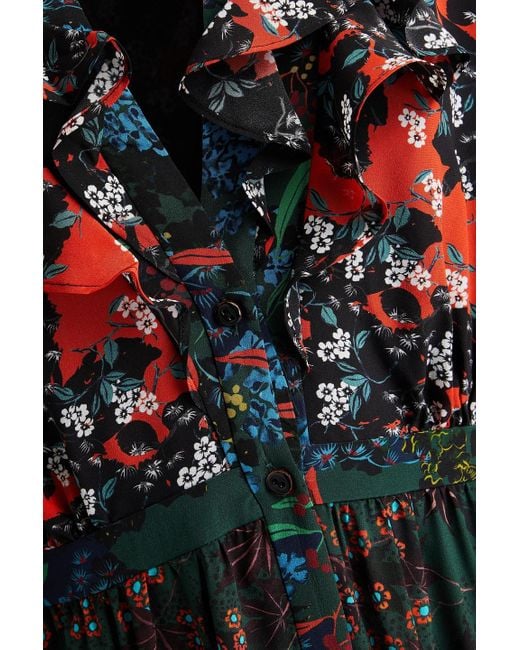 Saloni Black Ginny Ruffled Floral-print Silk-georgette Maxi Dress