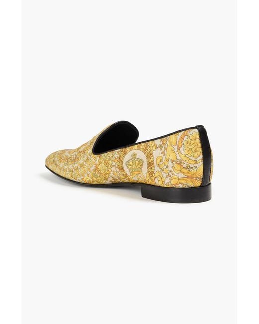 Versace Yellow Printed Twill Loafers for men