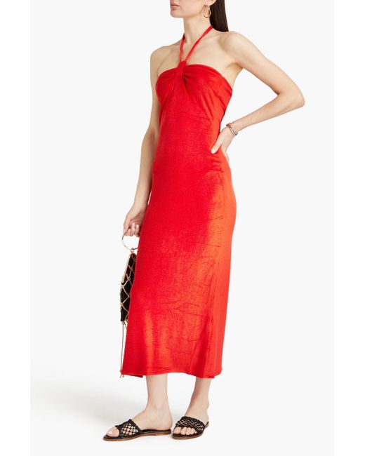 Giuliva Heritage Red Leda Draped Modal-blend Terry Halterneck Midi Dress