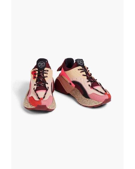 Stella McCartney Red Neoprene, Faux Smooth And Brushed-leather Sneakers