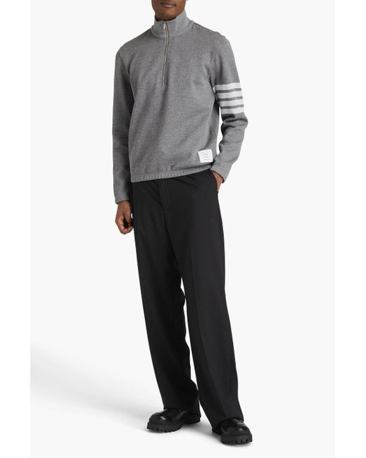 Thom Browne Gray Mélange Striped Cotton Half-zip Turtleneck Sweater for men