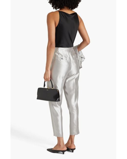 Theory White Silk-shantung Tapered Pants