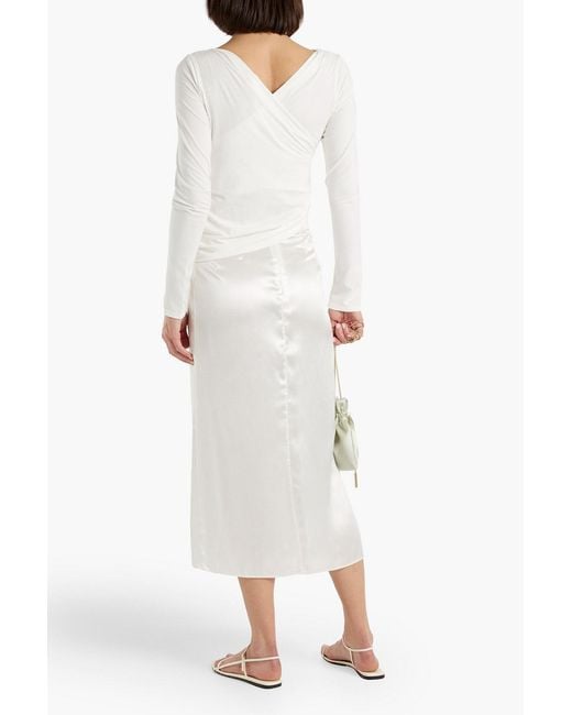 The Line By K White Ruched Stretch Cotton And Modal-blend Jersey Top