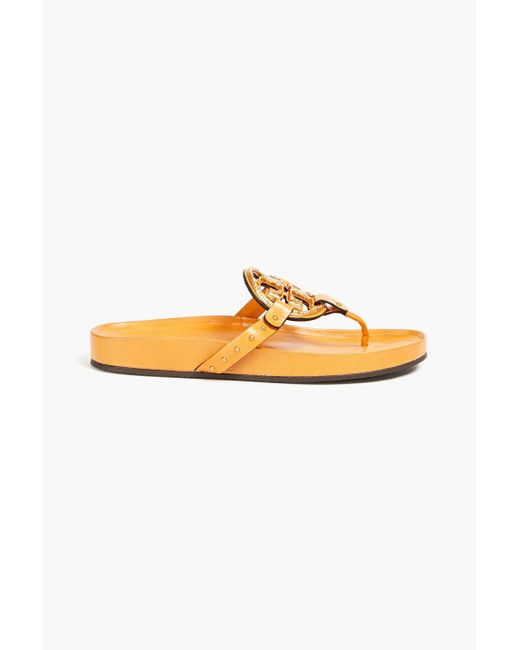 Tory Burch Yellow Embellished Leather Sandals