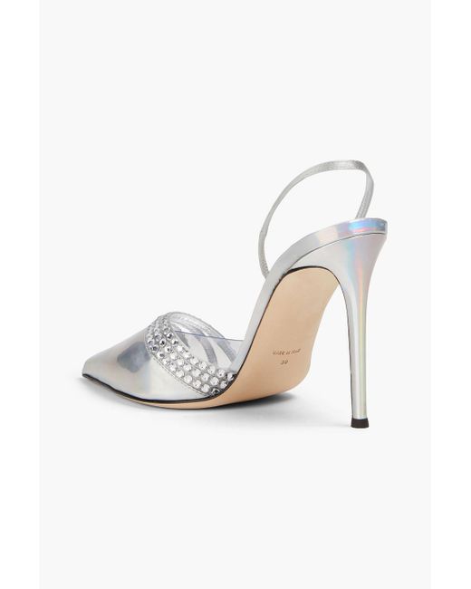 Giuseppe Zanotti White Embellished Iridescent Faux Leather, Suede And Pvc Slingback Pumps