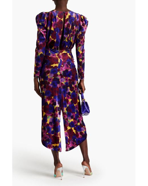 Ronny Kobo Purple Astrid Printed Stretch-velvet Midi Dress