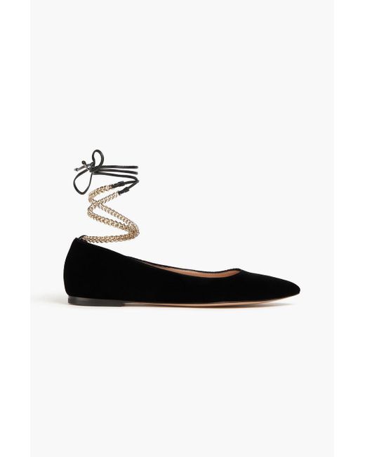 Gianvito Rossi Black Angie Chain-embellished Velvet Point-toe Flats