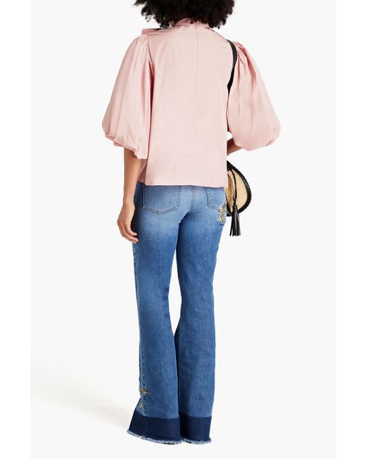 RED Valentino Pink Bow-detailed Gathered Taffeta Blouse