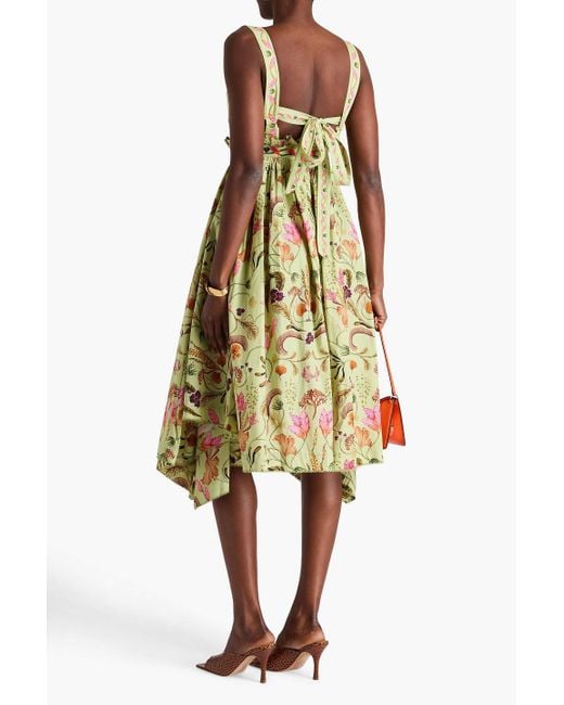 Agua Bendita Metallic Lunatus Habitat Floral-print Embellished Cotton Midi Dress