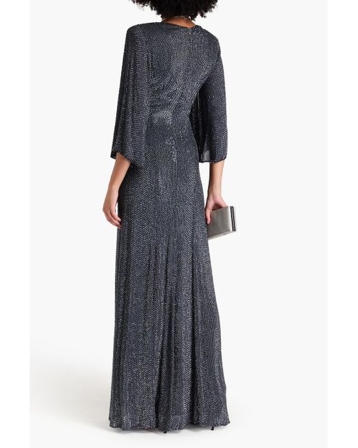 Jenny Packham Gray Wrap-effect Embellished Georgette Gown