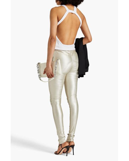 Rick Owens White Coated Stretch-leather leggings