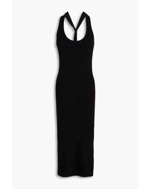 NAADAM Black Twisted Ribbed-knit Midi Dress