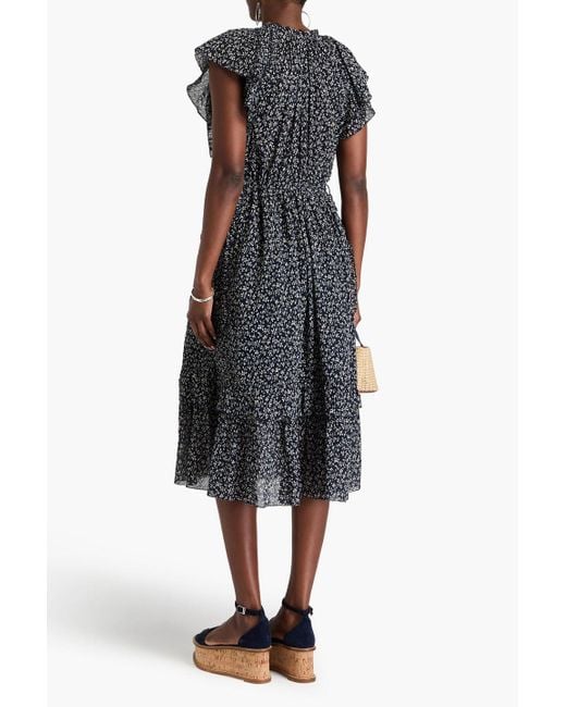Ulla Johnson Gray Anja Ruffled Floral-print Cotton-crepon Midi Dress