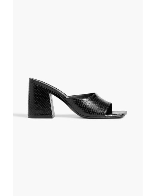 Stuart Weitzman Black Tia 85 Lizard-Effect Leather Sandals