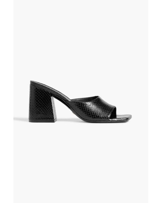 Stuart Weitzman Black Tia 85 Lizard-Effect Leather Sandals