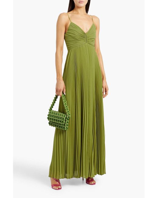 Diane von Furstenberg Green Ima Pleated Chiffon Maxi Dress
