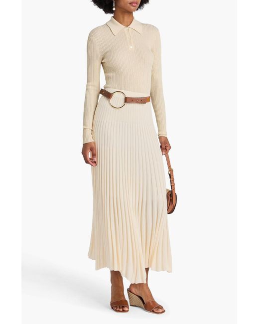 Zimmermann Natural Ribbed-Knit Midi Skirt