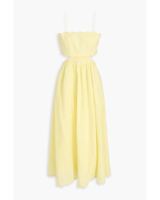 Zimmermann Yellow Cutout Linen Midi Dress