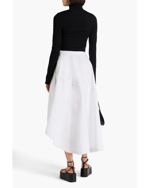 Victoria Beckham White Asymmetric Cotton-blend Poplin Midi Skirt