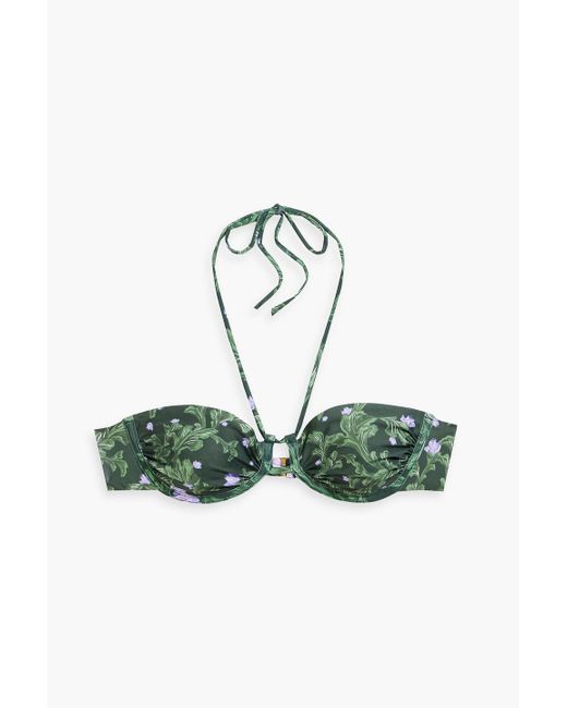 Agua Bendita Green Bronce Peonia Ocaso Floral-print Underwired Halterneck Bikini Top