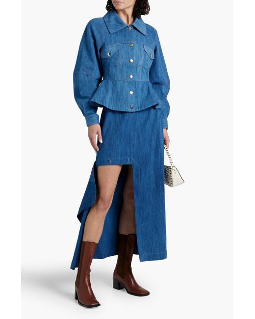 Palmer//Harding Blue Inhale Asymmetric Denim Maxi Skirt