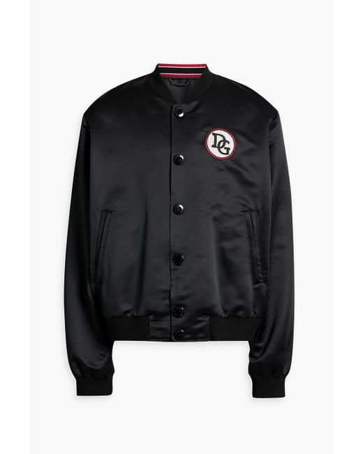 Dolce & Gabbana Black Embroidered Satin Bomber Jacket for men