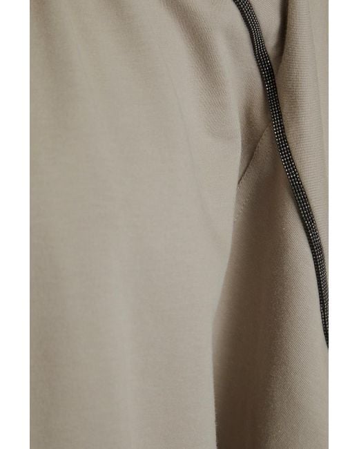 Brunello Cucinelli Natural Bead-embellished Cotton-blend Jersey Hooded Top