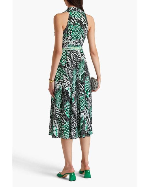 Diane von Furstenberg Green Pia Reversible Printed Stretch-mesh Midi Wrap Dress