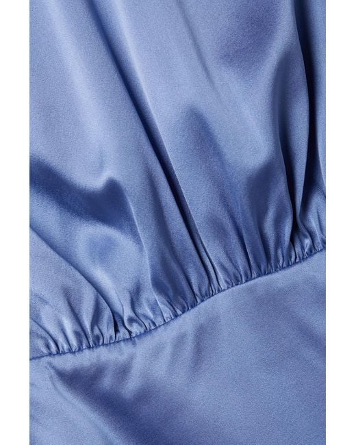 Veronica Beard Blue Gabriella Ruched Stretch Silk-blend Satin Halterneck Midi Dress