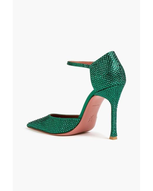 AMINA MUADDI Green Vittoria 105 Crystal-embellished Satin Pumps