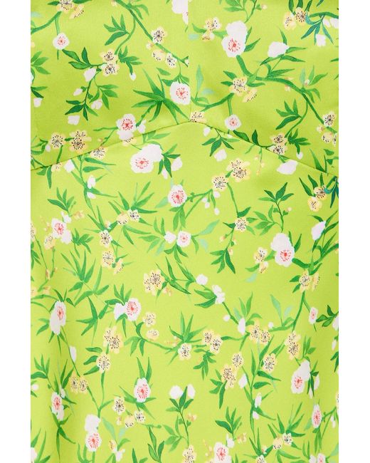 Saloni Green Mimi Floral-Print Silk-Satin Maxi Dress