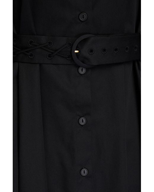 Palmer//Harding Black Belted Cotton-poplin Midi Shirt Dress