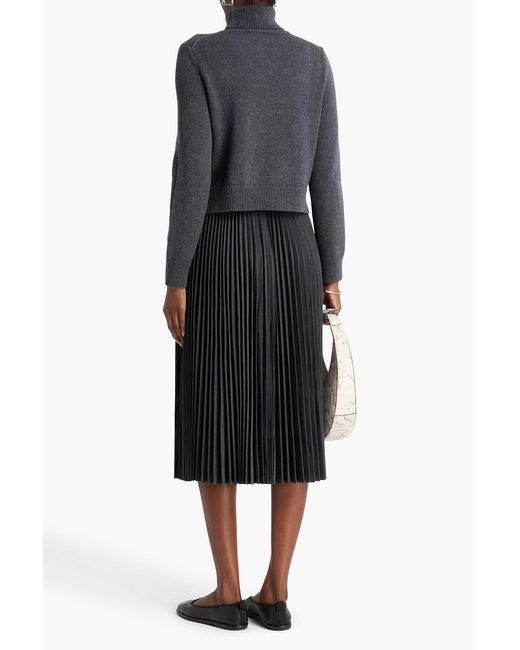 Theory Black Layered Knitted And Woven Midi Dress