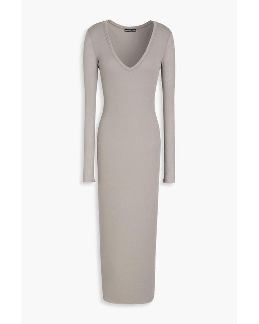 James Perse Gray Ribbed Cotton And Cashmere-Blend Midi Dress