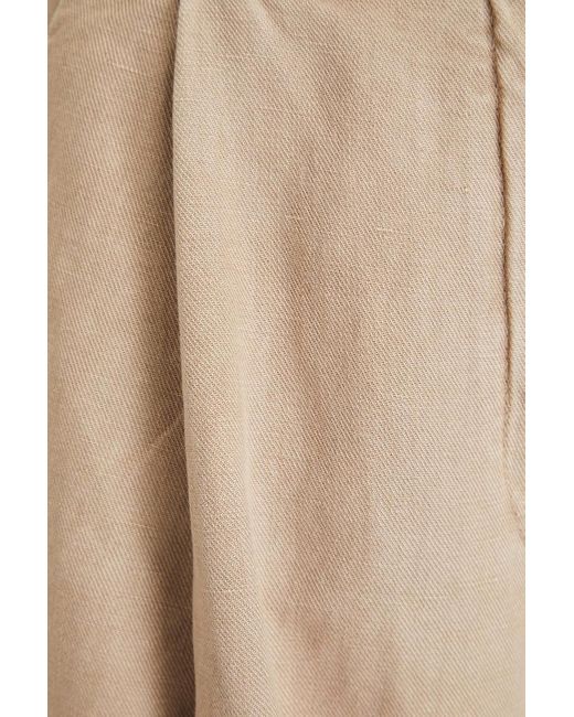 Brunello Cucinelli Natural Hose aus twill aus einer baumwoll-leinenmischung mit weitem bein und zierperlen