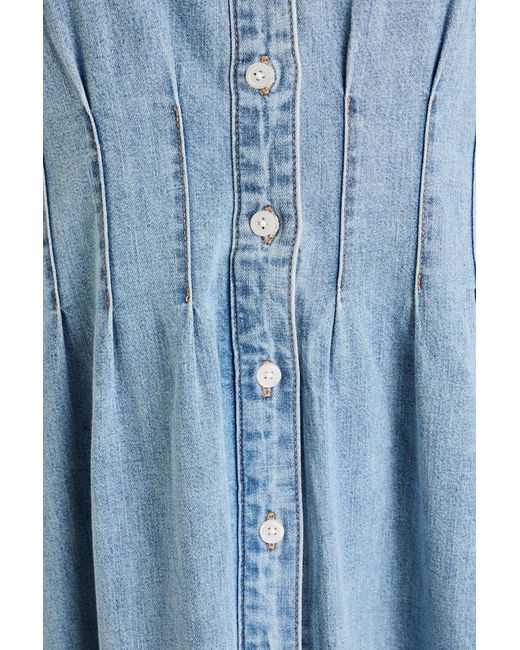 veronica beard ruben denim dress Pleated Midi Shirt in Blue swatch:gamay the dress delivers a Formal Short Black Sparkly Sleeveless casual Color:Dark Blue-Swoosh Print