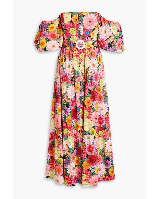 Borgo De Nor Red Julia Off-The-Shoulder Floral-Print Cotton-Sateen Maxi Dress
