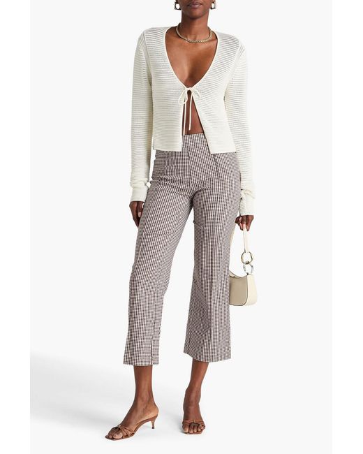 Staud Gray Knack Cropped Gingham Stretch-crepe Straight-leg Pants