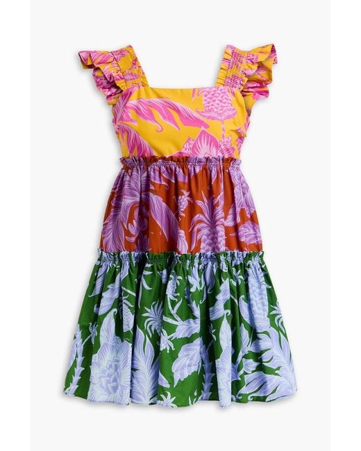 Farm Rio Tiered Printed Cotton-poplin Mini Dress