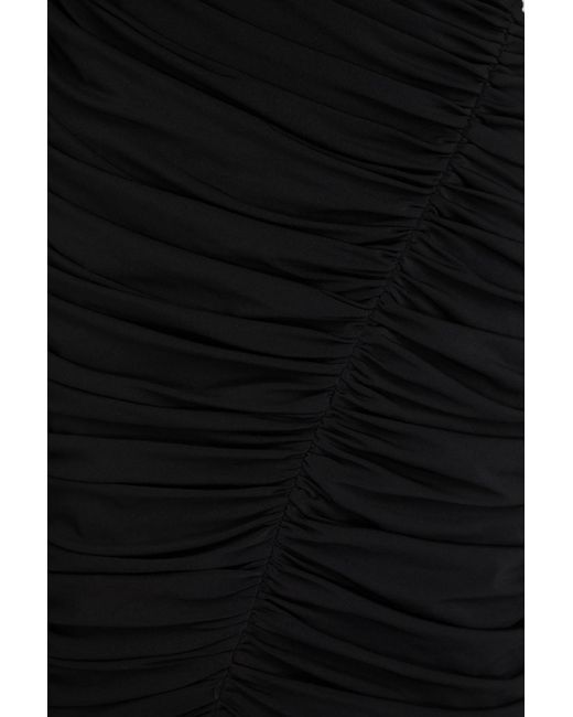 Halston Heritage Black Hilary Tulle-paneled Ruched Polka-dot Stretch-jersey Mini Dress